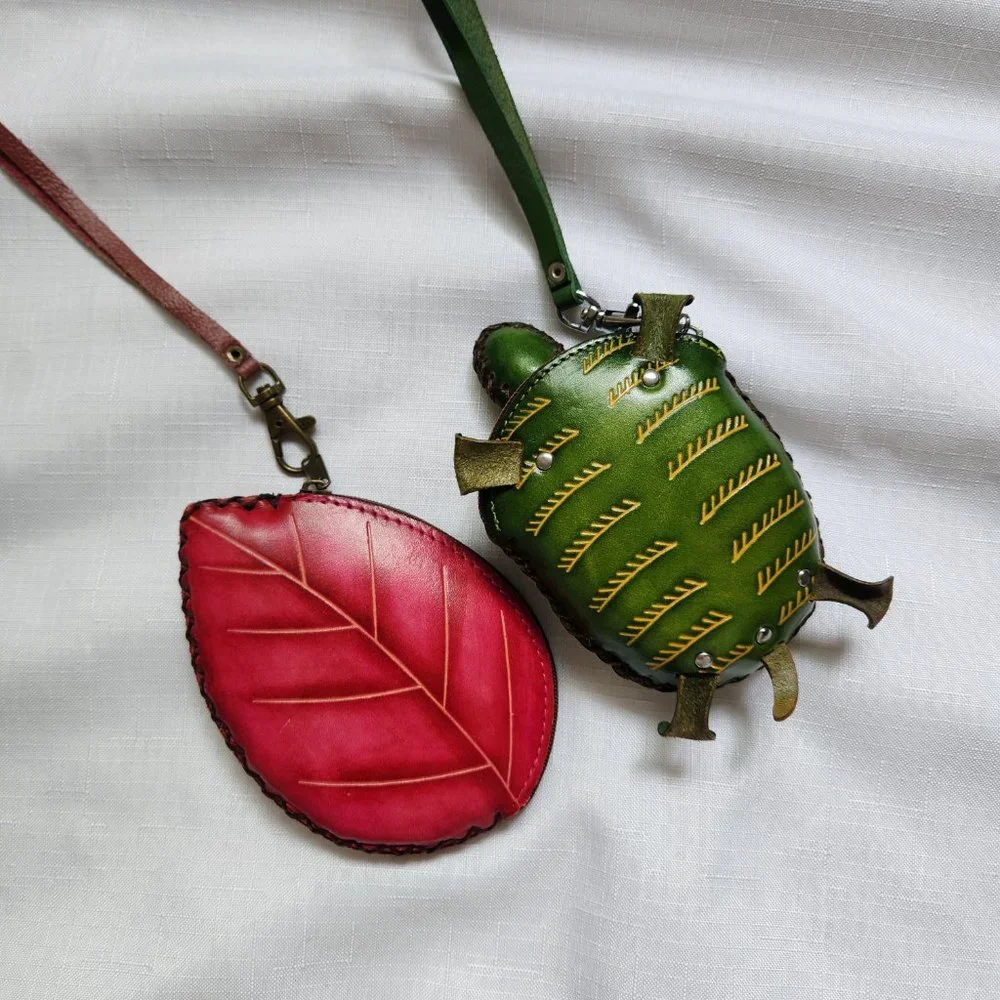 Green Turtle + Red Maple leave Leather Coin/ Change Bags / Wristlets for 1 Price - Picture 2 of 16